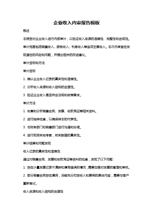 企业收入内审报告模板