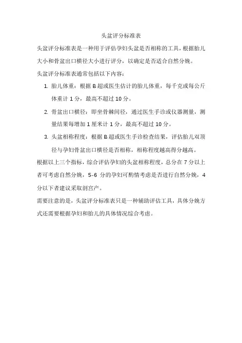 头盆评分标准表