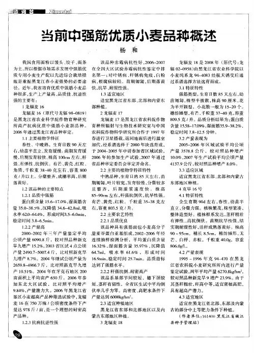 当前中强筋优质小麦品种概述