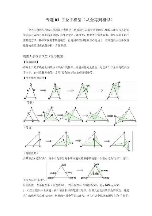 中考数学常见几何模型手拉手模型(从全等到相似)