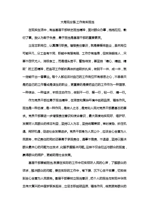 大局观念强,工作务实担当