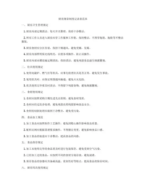 厨房规章制度记录表范本