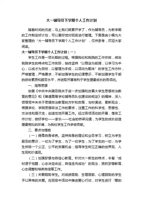 大一辅导员下学期个人工作计划
