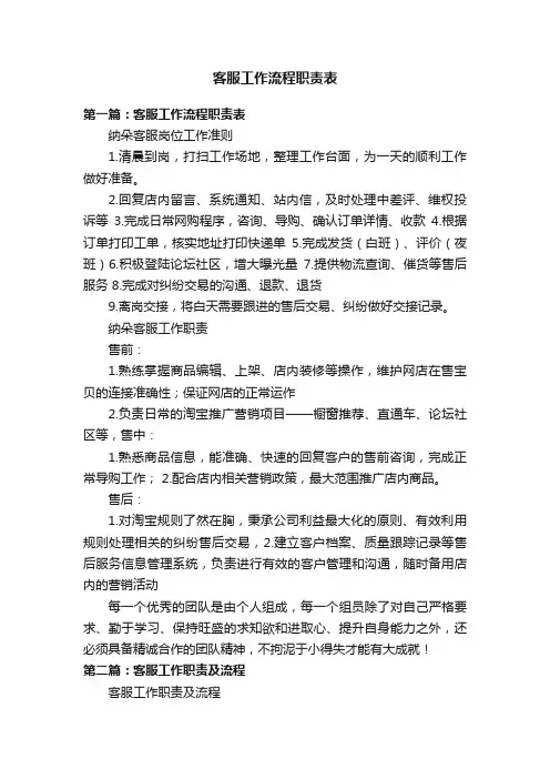 客服工作流程职责表