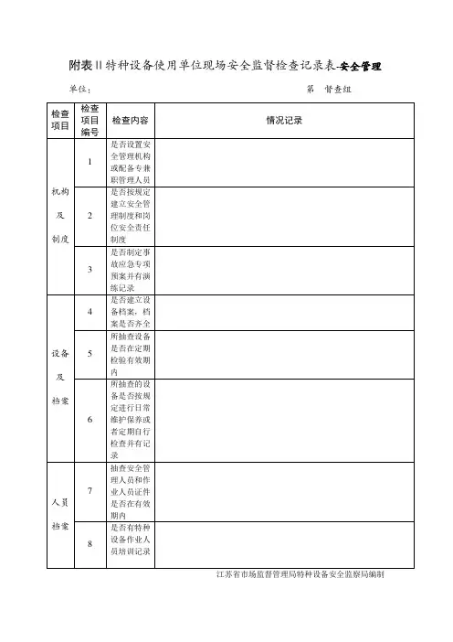 特种设备现场监督检查记录表