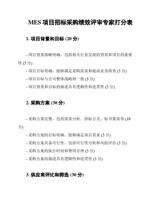 MES项目招标采购绩效评审专家打分表