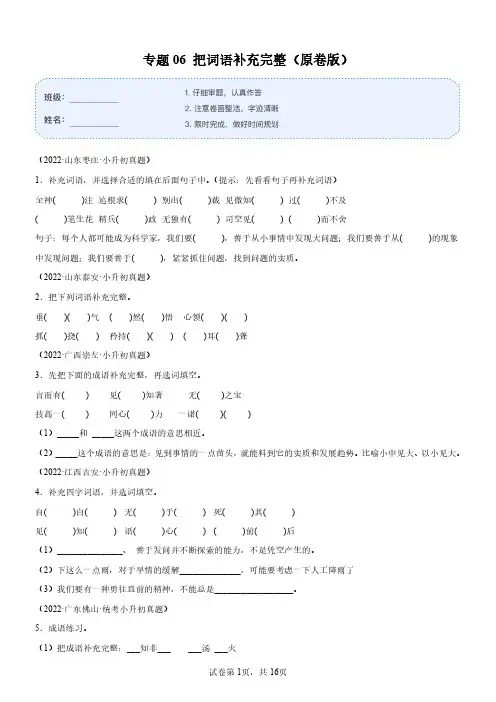小学六年级 专题训练  把词语补充完整