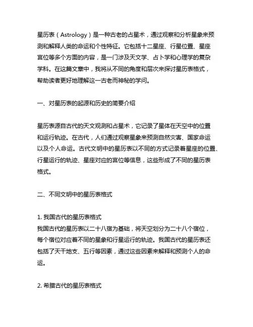astrology星历表格式