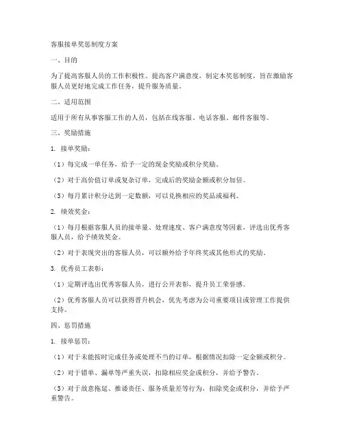 客服接单奖惩制度方案模板