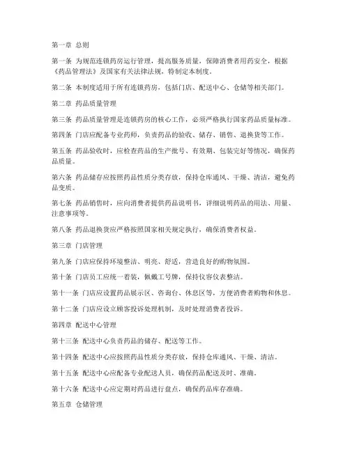 连锁药房运行管理制度范本
