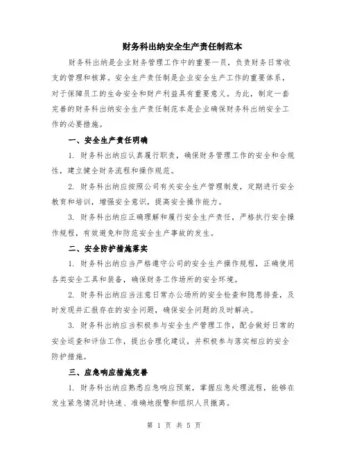 财务科出纳安全生产责任制范本（2篇）