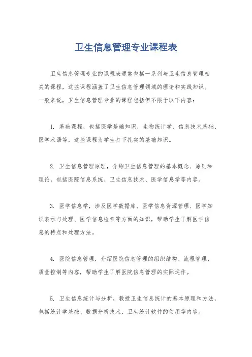 卫生信息管理专业课程表