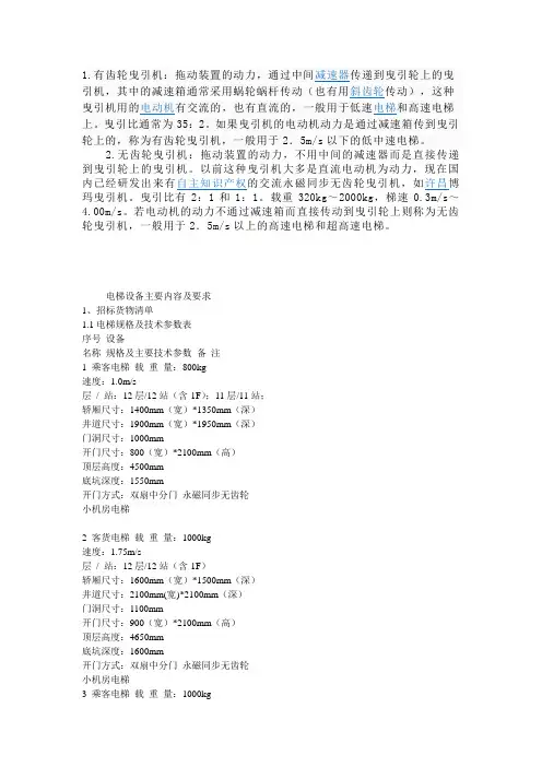 电梯技术参数
