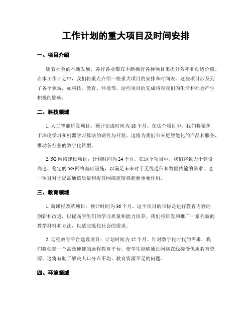 工作计划的重大项目及时间安排