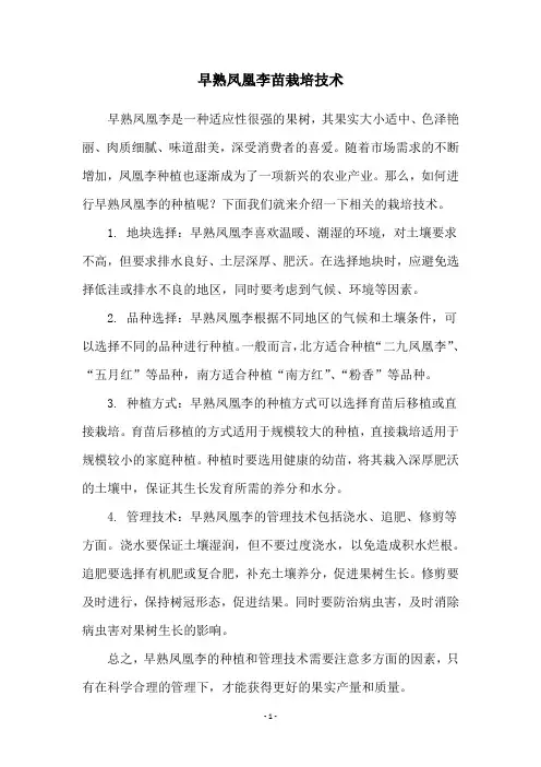 早熟凤凰李苗栽培技术