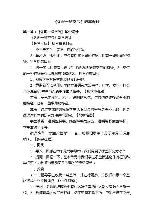 《认识一袋空气》教学设计