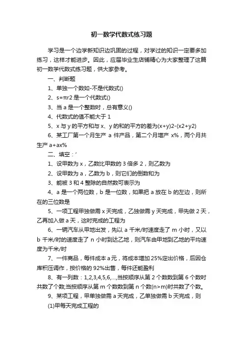 初一数学代数式练习题