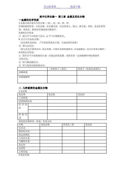 高中化学必修一第三章金属及其化合物