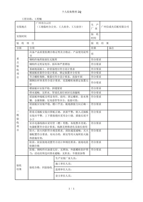 活动板房验收表