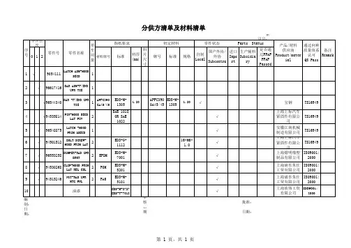 分供方清单及材料清单