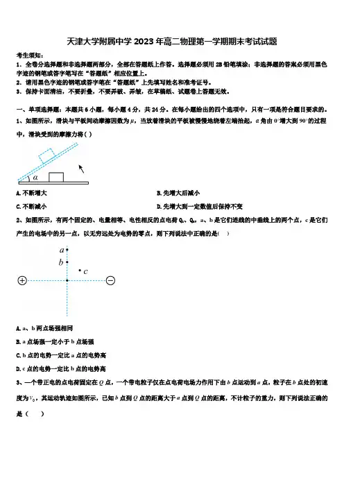 天津大学附属中学2023年高二物理第一学期期末考试试题含解析