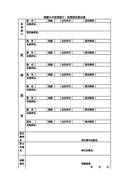 优秀团员、团干部登记表