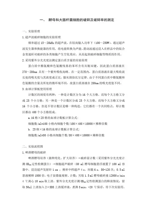 酵母和大肠杆菌细胞的破碎及破碎率的测定