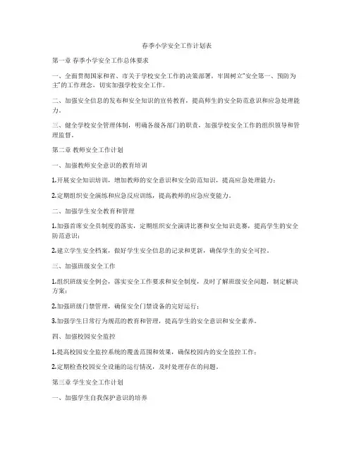 春季小学安全工作计划表