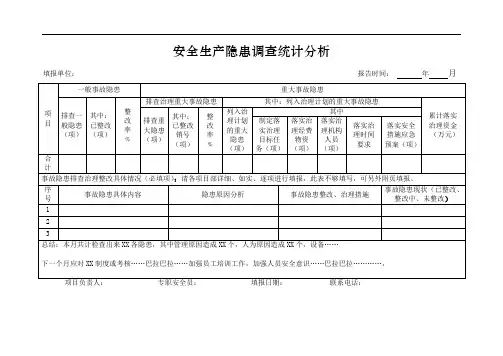 安全生产隐患调查统计分析表