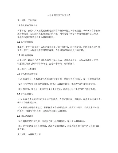 年轻干部年度工作计划表
