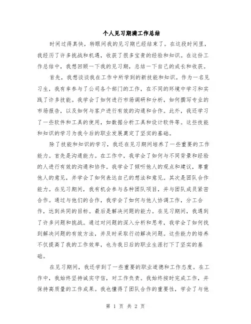 个人见习期满工作总结