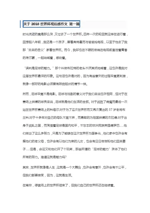 2018年俄罗斯世界杯决赛观后感600字
