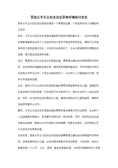 营造公平正义的法治化营商环境研讨发言