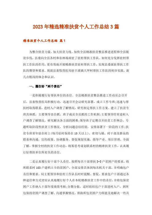 2023年精选精准扶贫个人工作总结3篇
