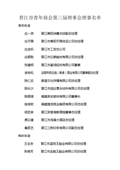 晋江市青年商会第三届理事会理事名单