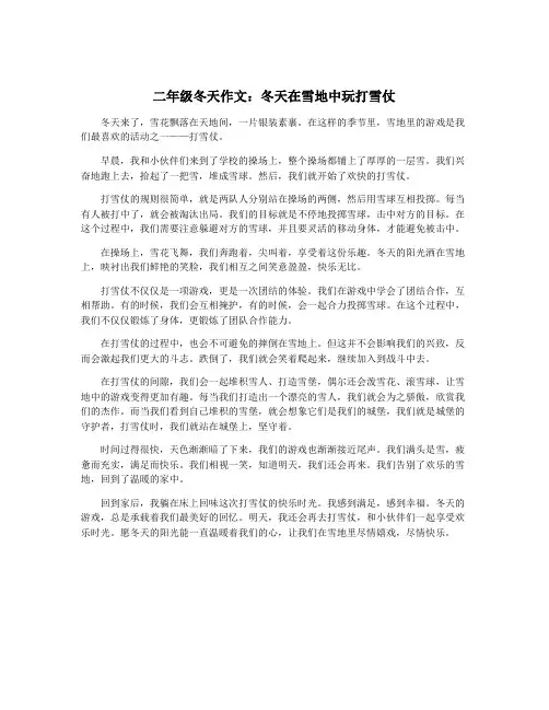 二年级冬天作文：冬天在雪地中玩打雪仗