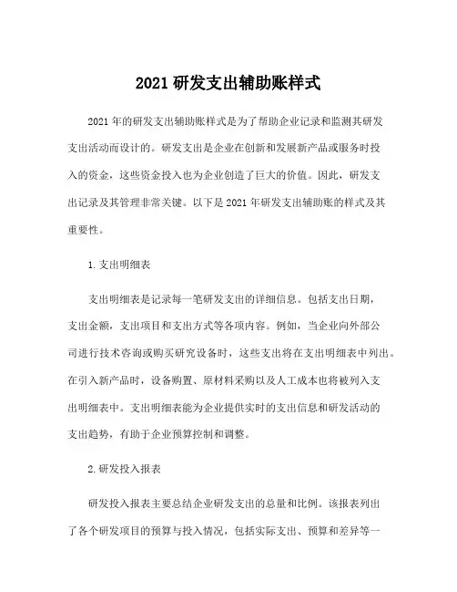 2021研发支出辅助账样式