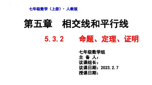 最新人教版七年级数学下册《命题、定理、证明》优质教学课件