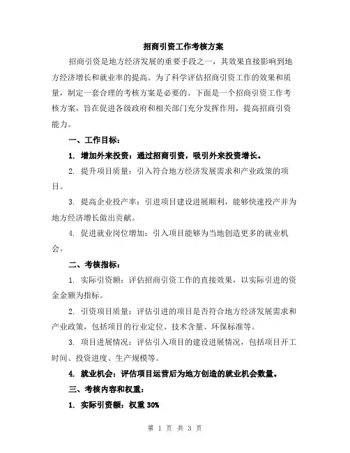 招商引资工作考核方案