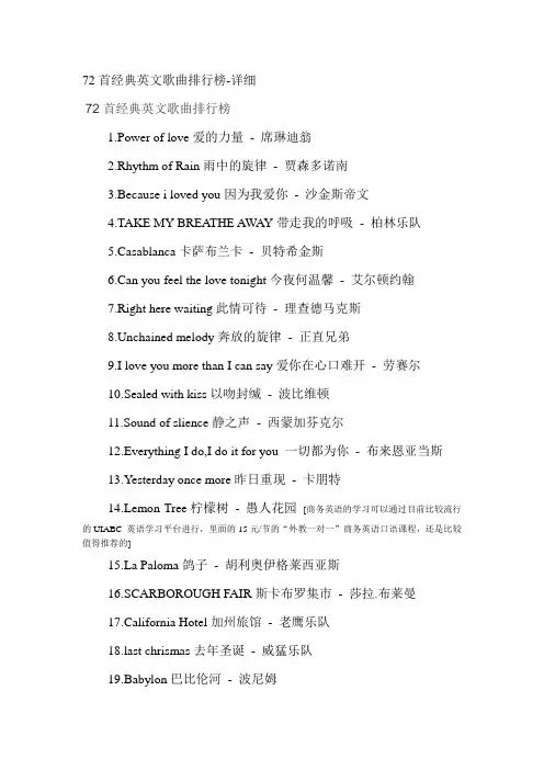 72首经典英文歌曲排行榜-详细
