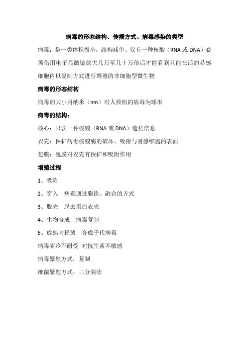 病毒的形态结构、传播方式、病毒感染的类型