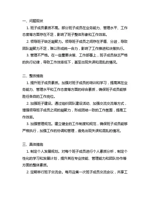 班子抓好自身建设存在的问题及整改措施