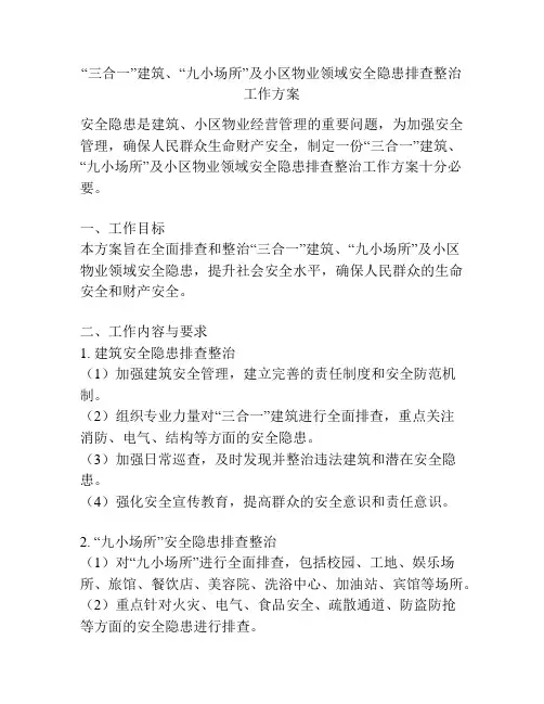 “三合一”建筑、“九小场所”及小区物业领域安全隐患排查整治工作方案