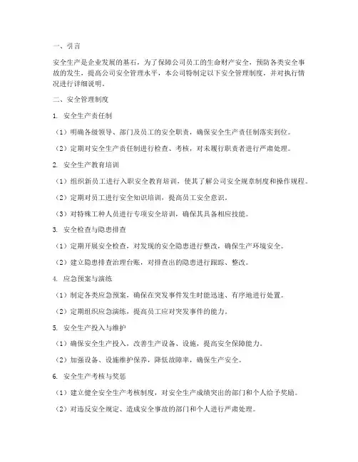 公司安全管理制度及执行情况