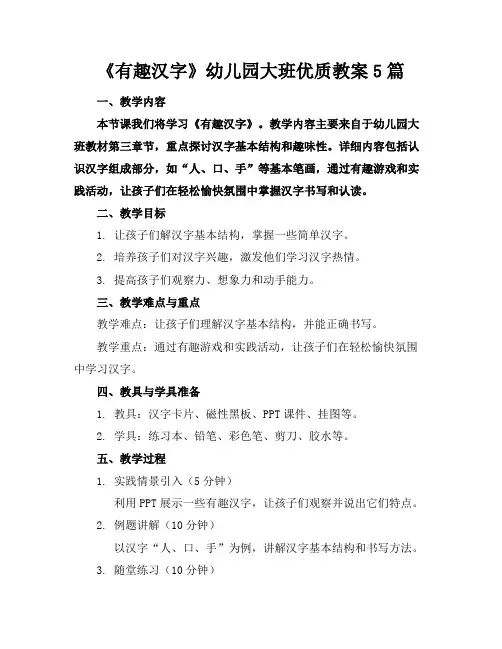《有趣的汉字》幼儿园大班优质教案5篇