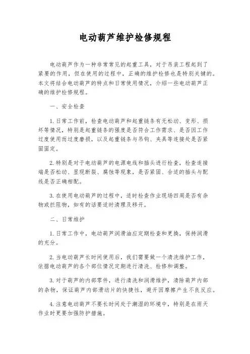 电动葫芦维护检修规程