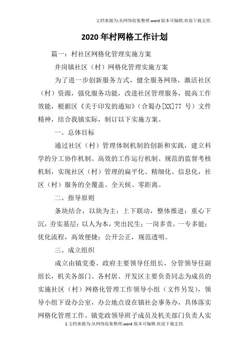 2020年村网格工作计划