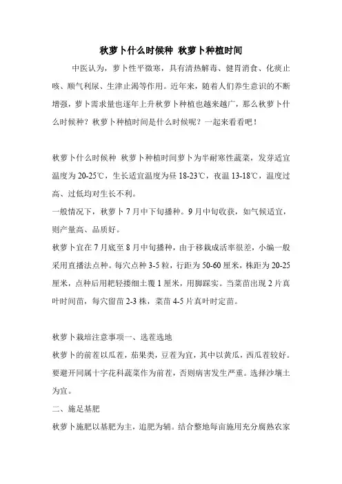 秋萝卜什么时候种 秋萝卜种植时间.doc
