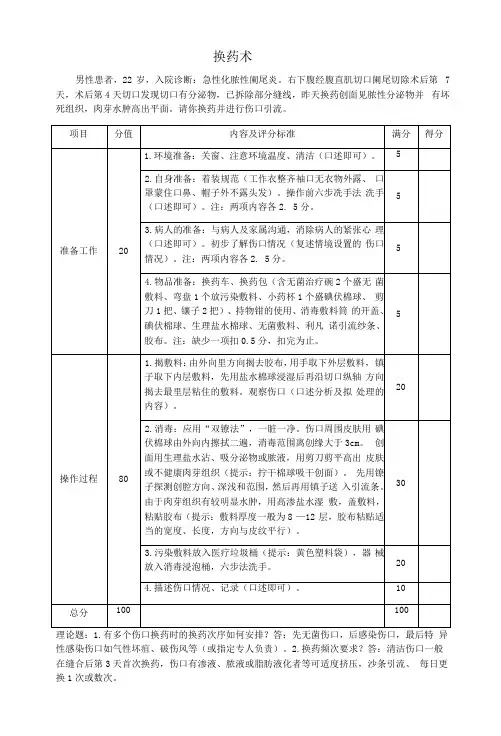 换药术评分细则