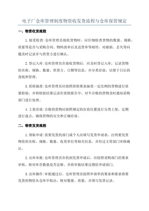 电子厂仓库管理制度物资收发货流程与仓库保管规定